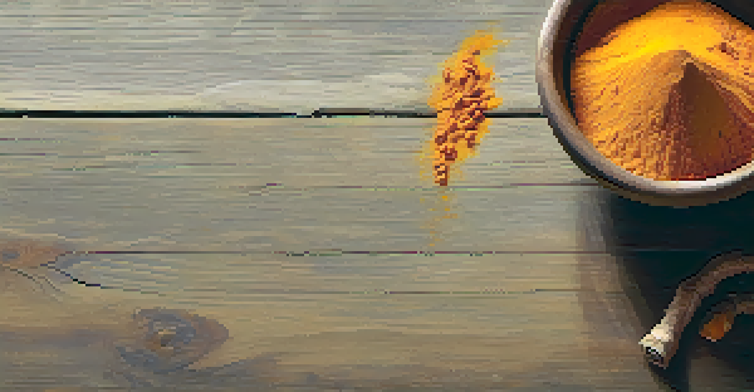 A close-up of a turmeric root and powder on a rustic wooden background, showcasing its vibrant color.