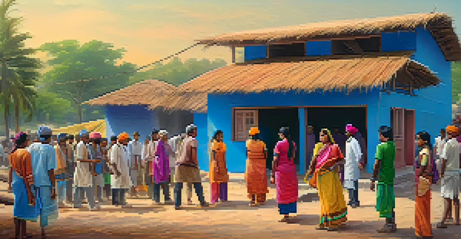 Volunteers and locals collaborating on a community development project to build a new facility in a rural Indian village.