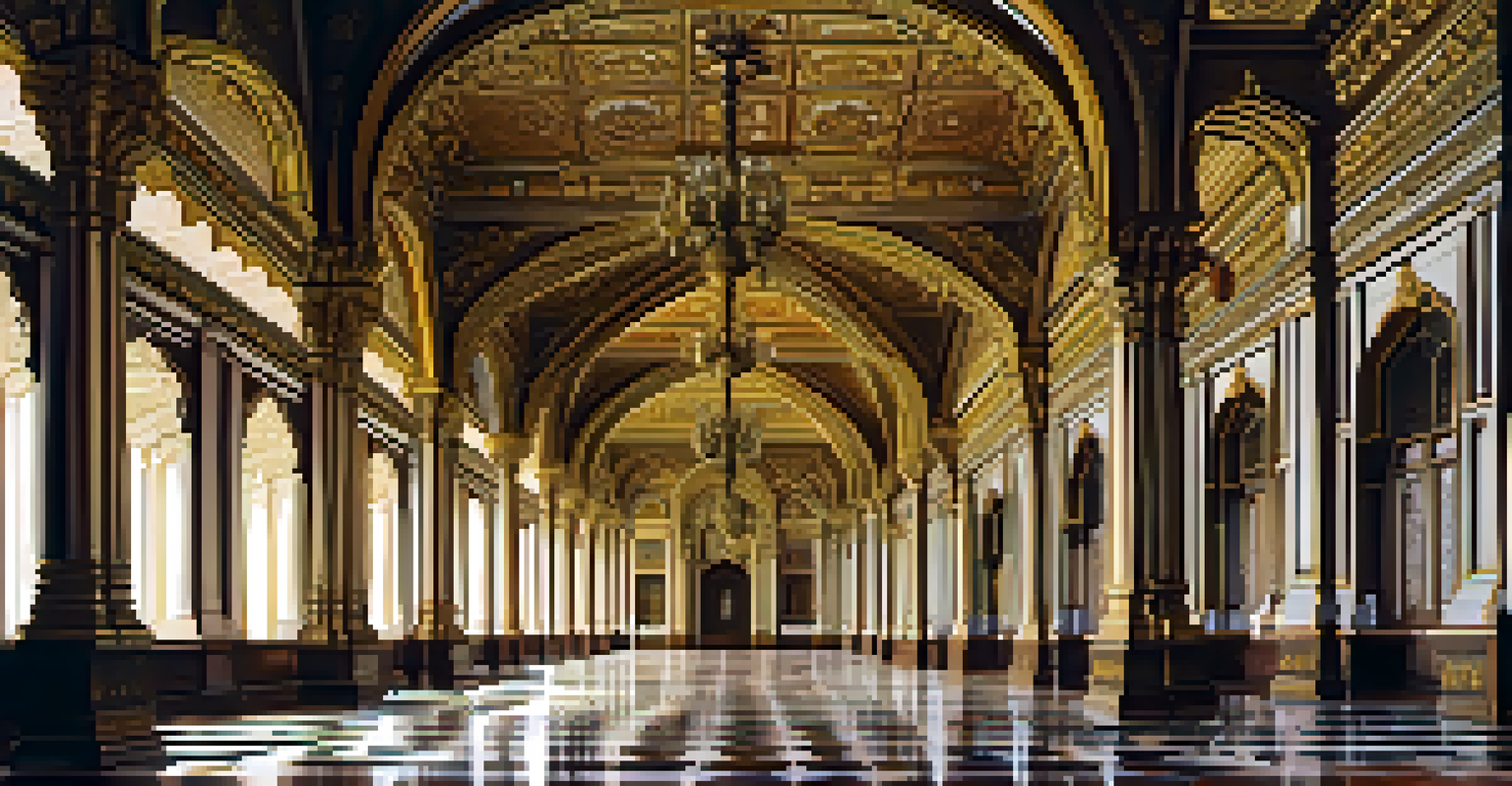 The interior of the Mysore Palace showcasing ornate architecture, stained glass, and royal artifacts.