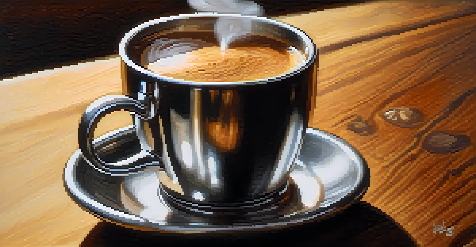 A close-up of a steaming cup of Indian filter coffee in a stainless steel tumbler on a wooden table.