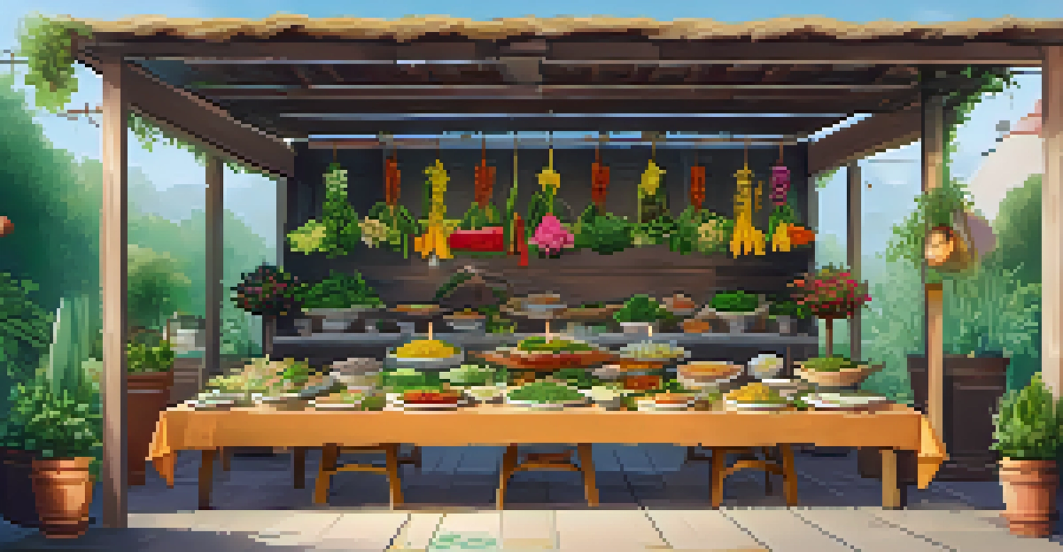 A beautifully arranged table at a vegetarian food festival showcasing a variety of colorful dishes and fresh ingredients.