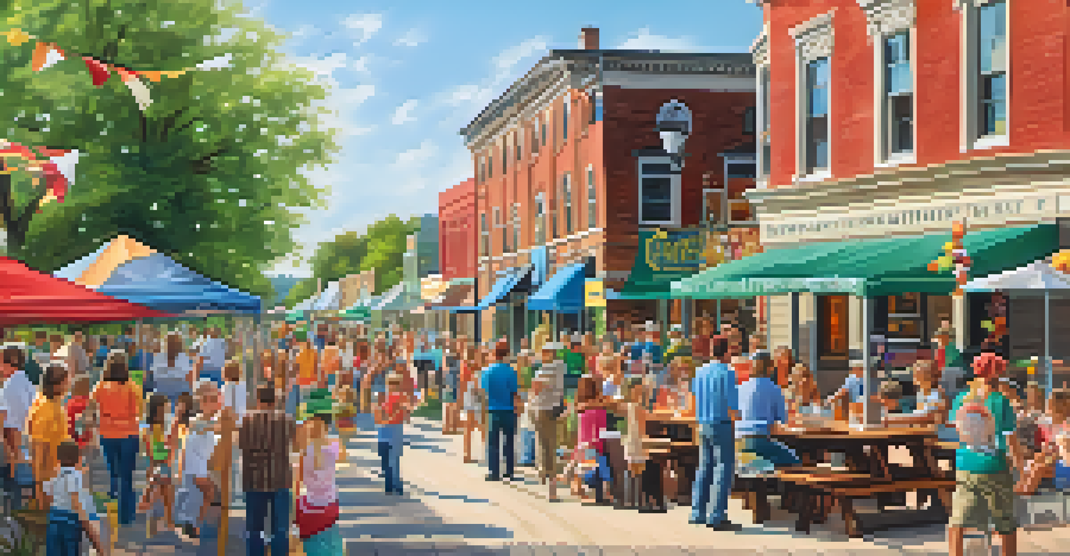 A lively community gathering on a heritage trail, with local artists, families, and children enjoying the day amidst historical surroundings.