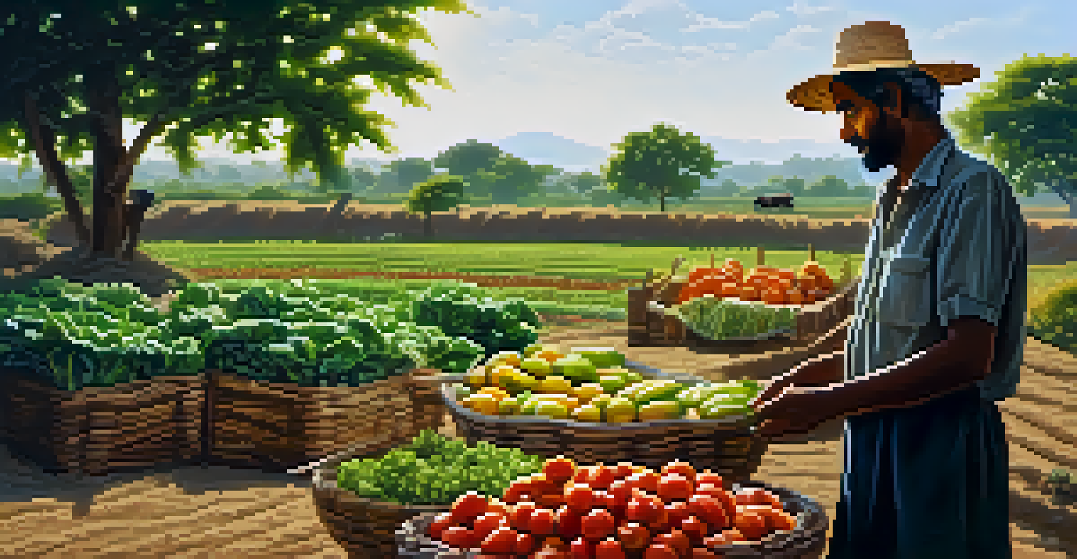 A farmer harvesting fresh vegetables in a sunny outdoor farm setting in India.