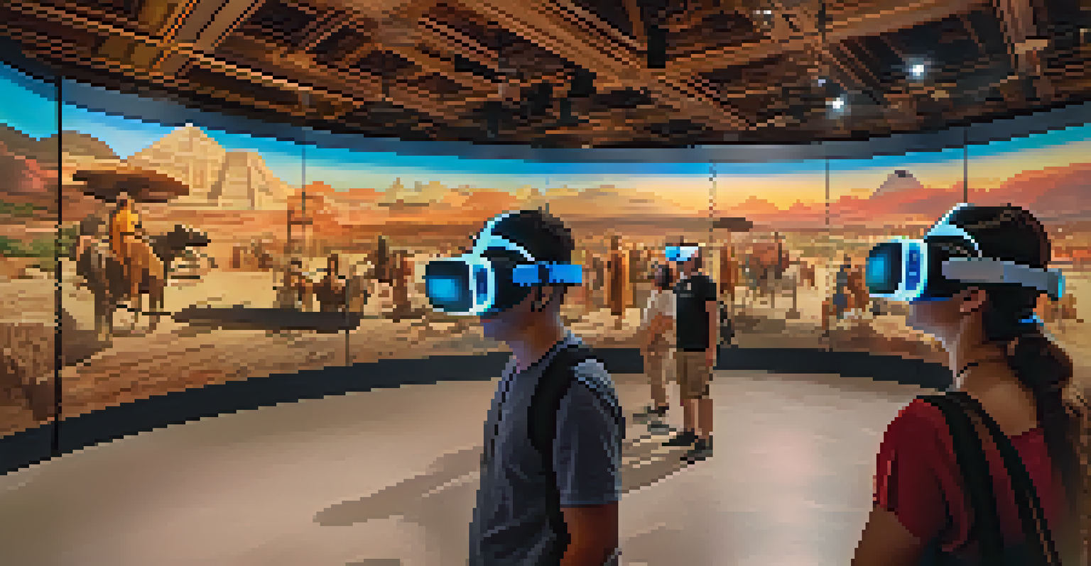 Visitors experiencing a virtual reality exhibit at a Heritage Interpretation Center, exploring a digitally reconstructed ancient site with VR headsets.