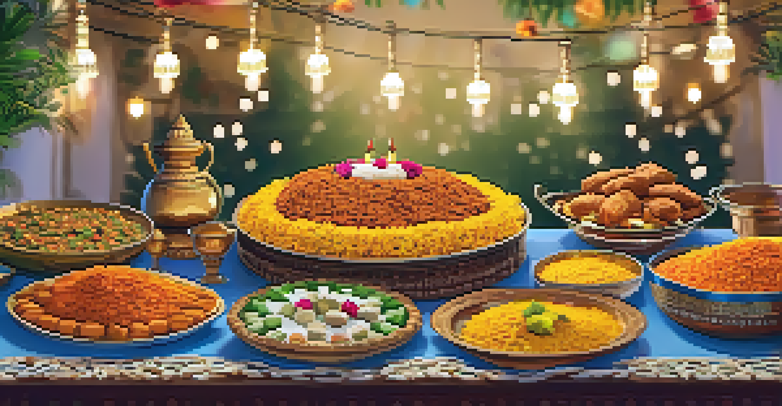 A beautifully arranged table for an Indian festival featuring various traditional foods and decorative elements.
