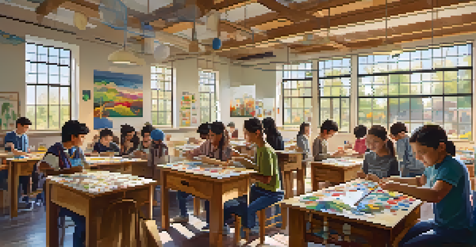 Students participating in an arts and crafts workshop, creating traditional cultural art.