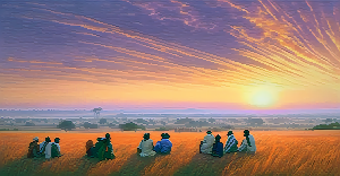 A panoramic view of the historic battlefield of Panipat at sunset with tourists capturing the scenery.