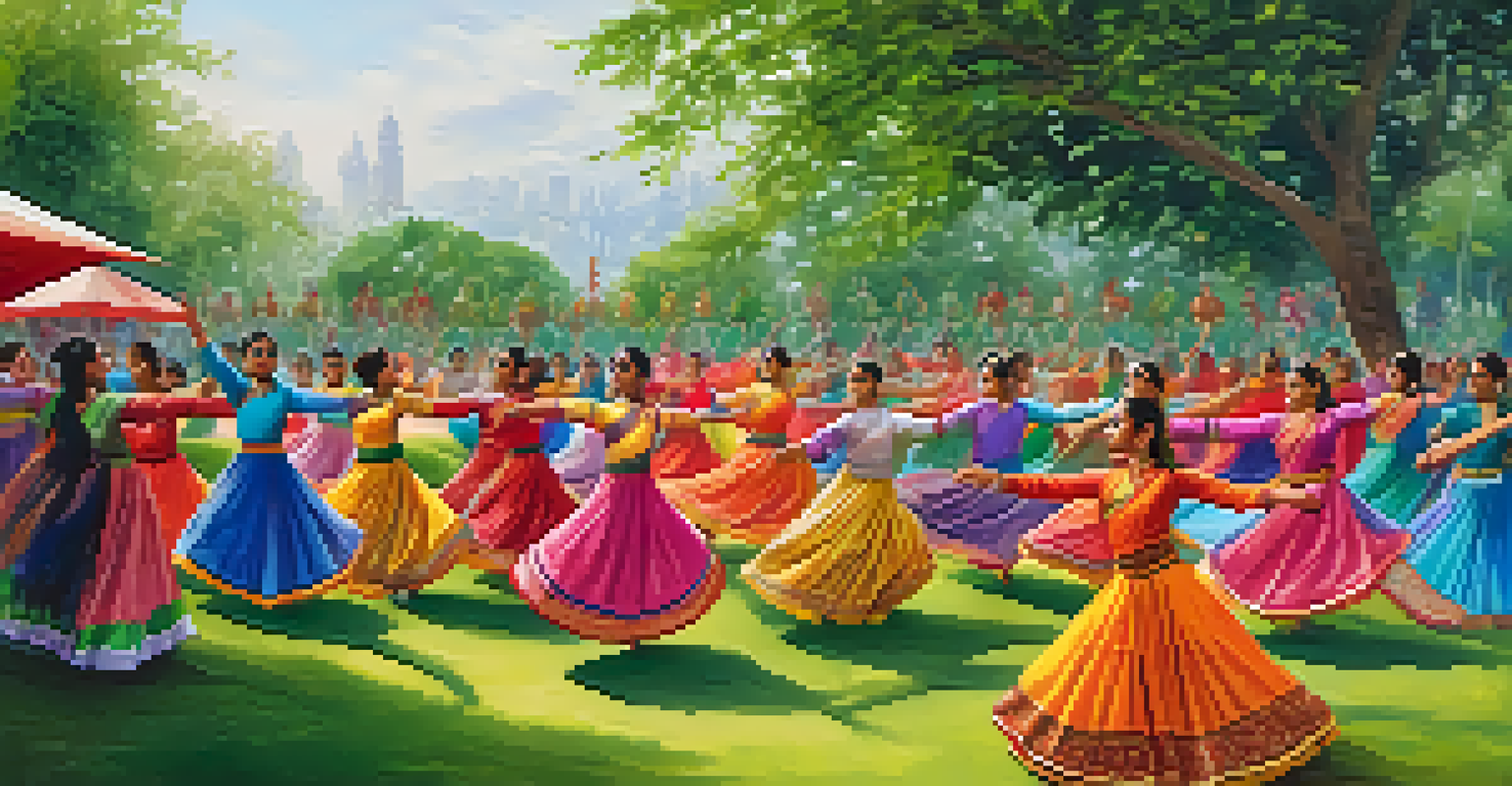 A Kathak dancer performing outdoors at a cultural workshop, with participants watching and surrounded by greenery.