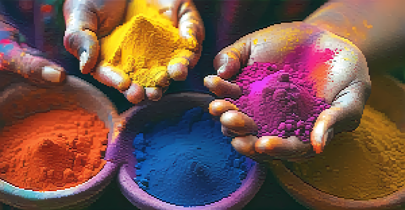 Close-up of hands holding colorful powders for Holi festival.