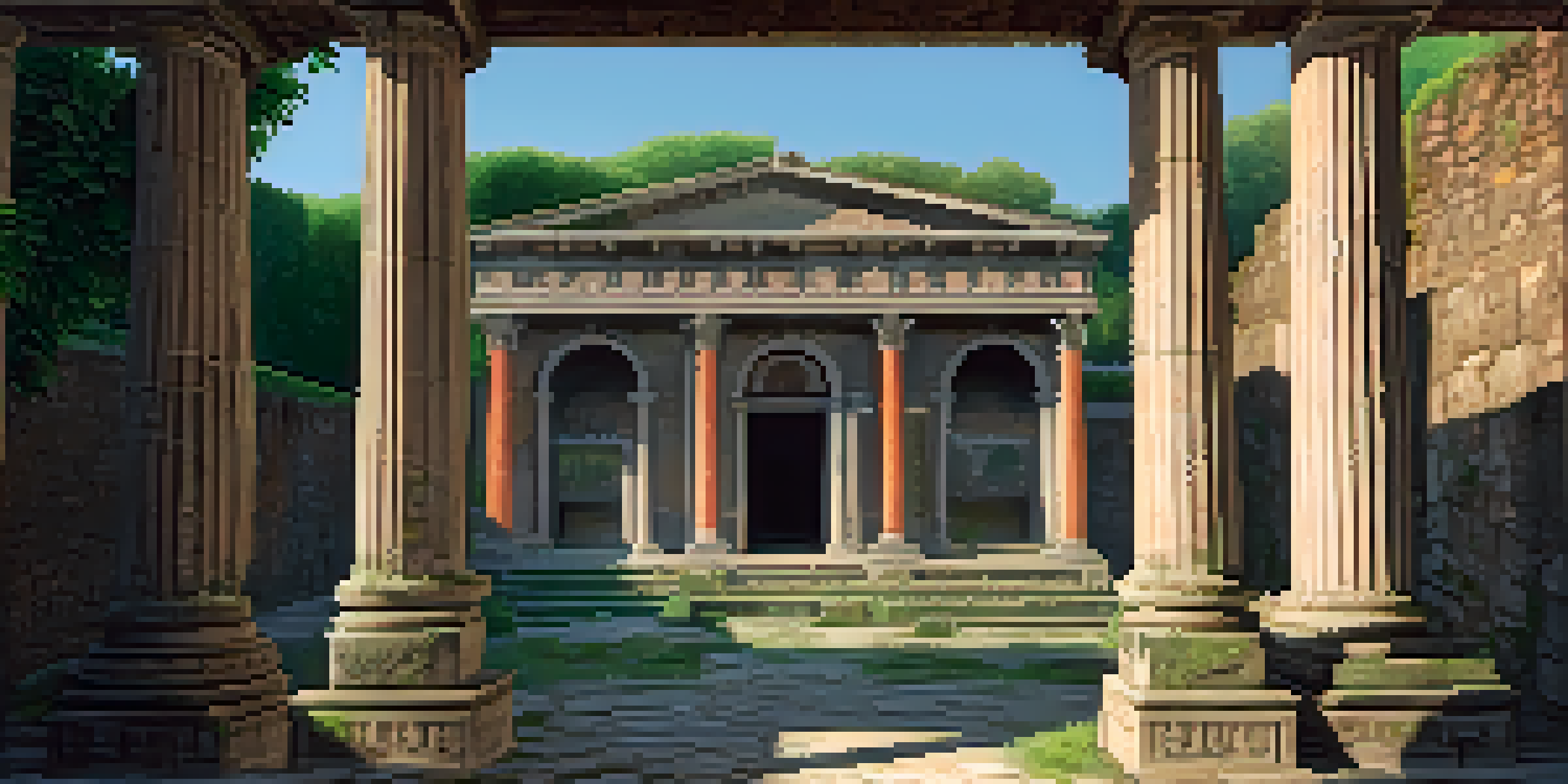 A 3D scanned image of Pompeii ruins with detailed textures and warm lighting, showing restoration plans overlayed.