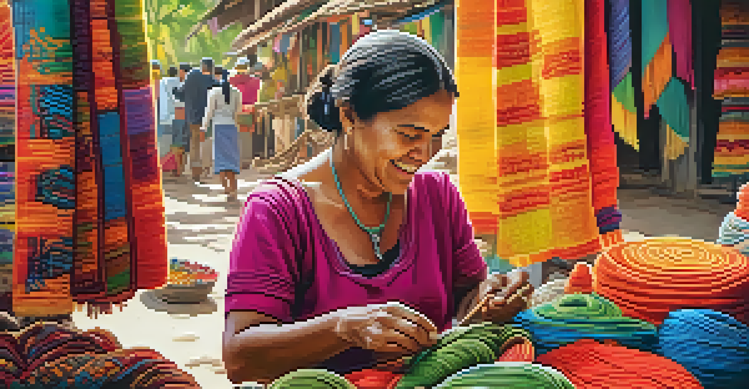 A local artisan crafting souvenirs in a colorful market, showcasing the link between tourism and local economy.