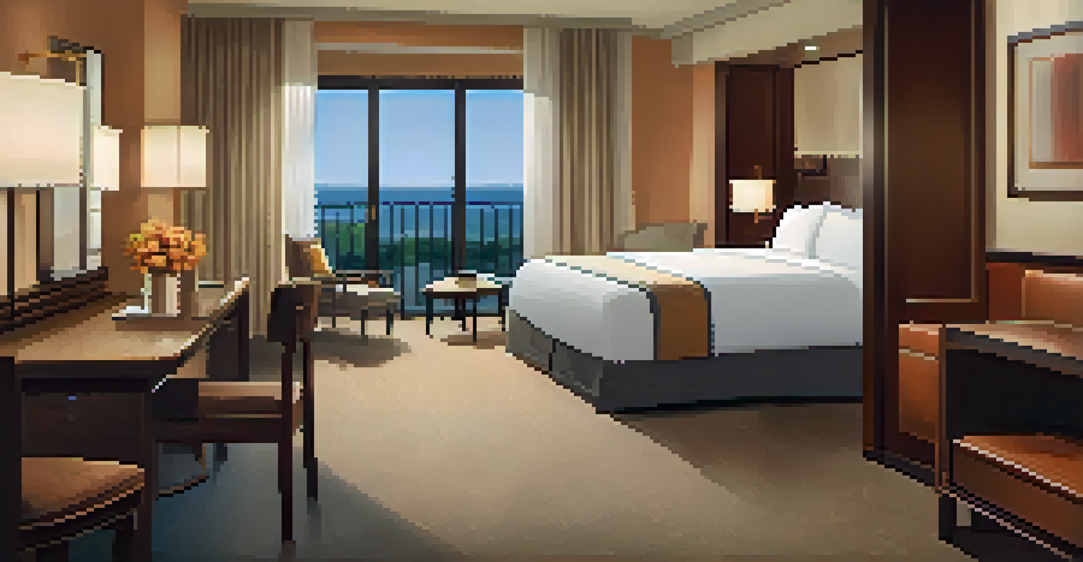 An accessible hotel room with wide doorways, a roll-in shower, and grab bars, designed for comfort and inclusivity.