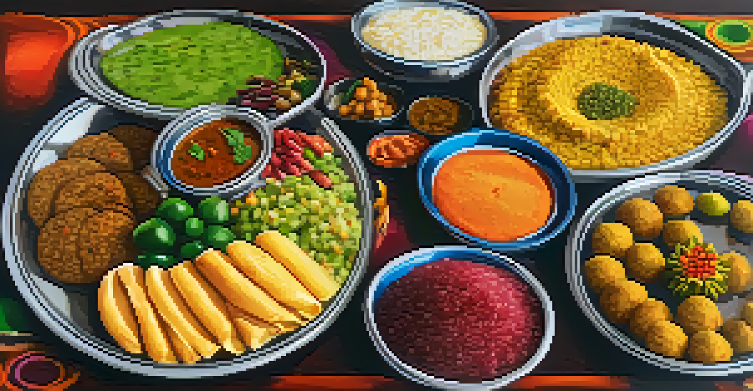 A colorful platter of traditional Navratri dishes, showcasing a variety of vegetarian foods and fresh fruits.