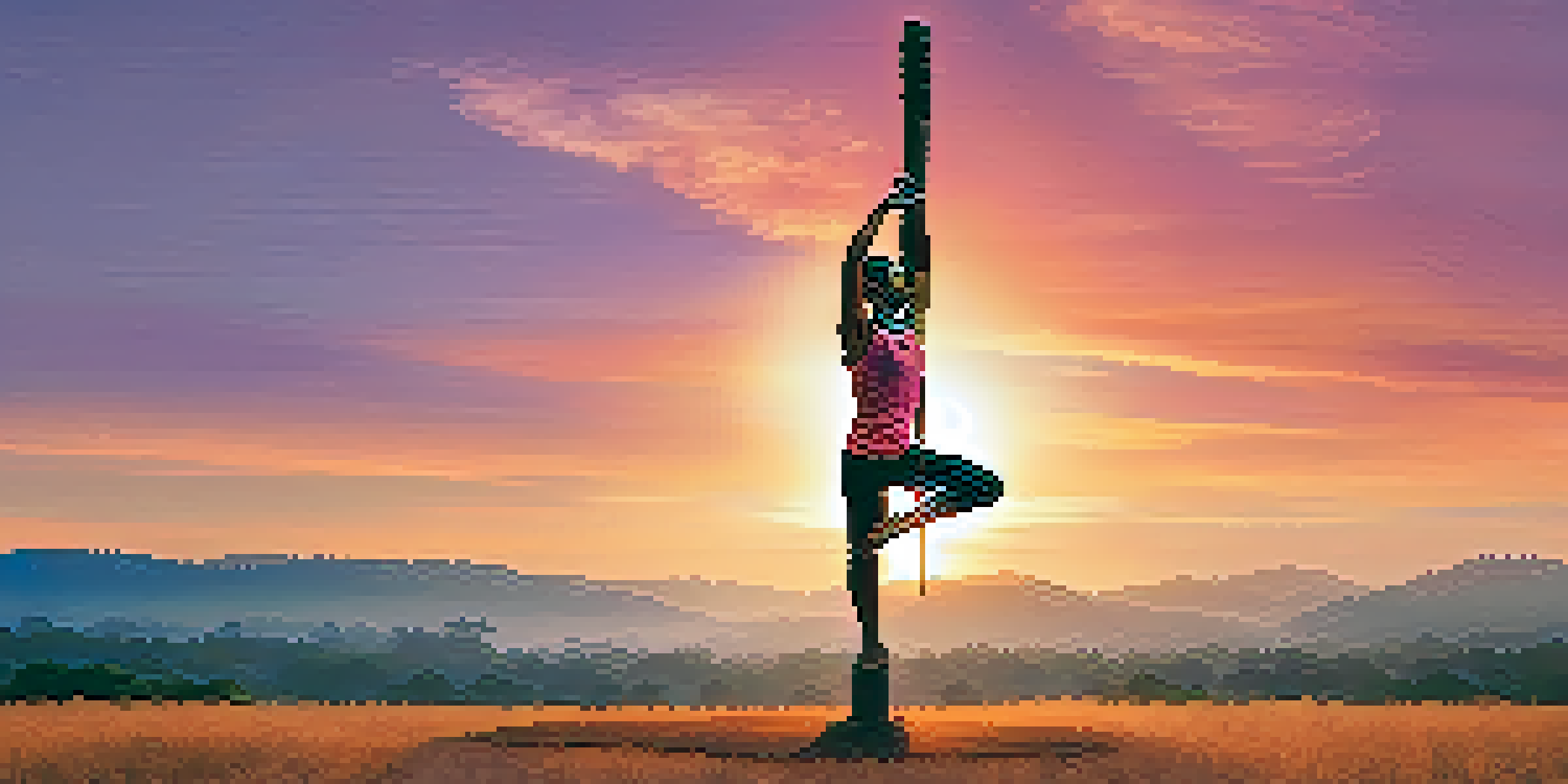 An athlete in Tree Pose on a wooden Mallakhamb pole during sunset, showcasing strength and grace.