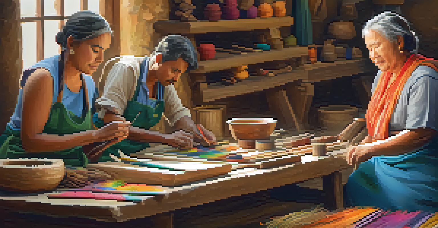 An artisan leading a workshop in a Heritage Interpretation Center, surrounded by traditional crafts and engaged participants learning a handcraft technique.