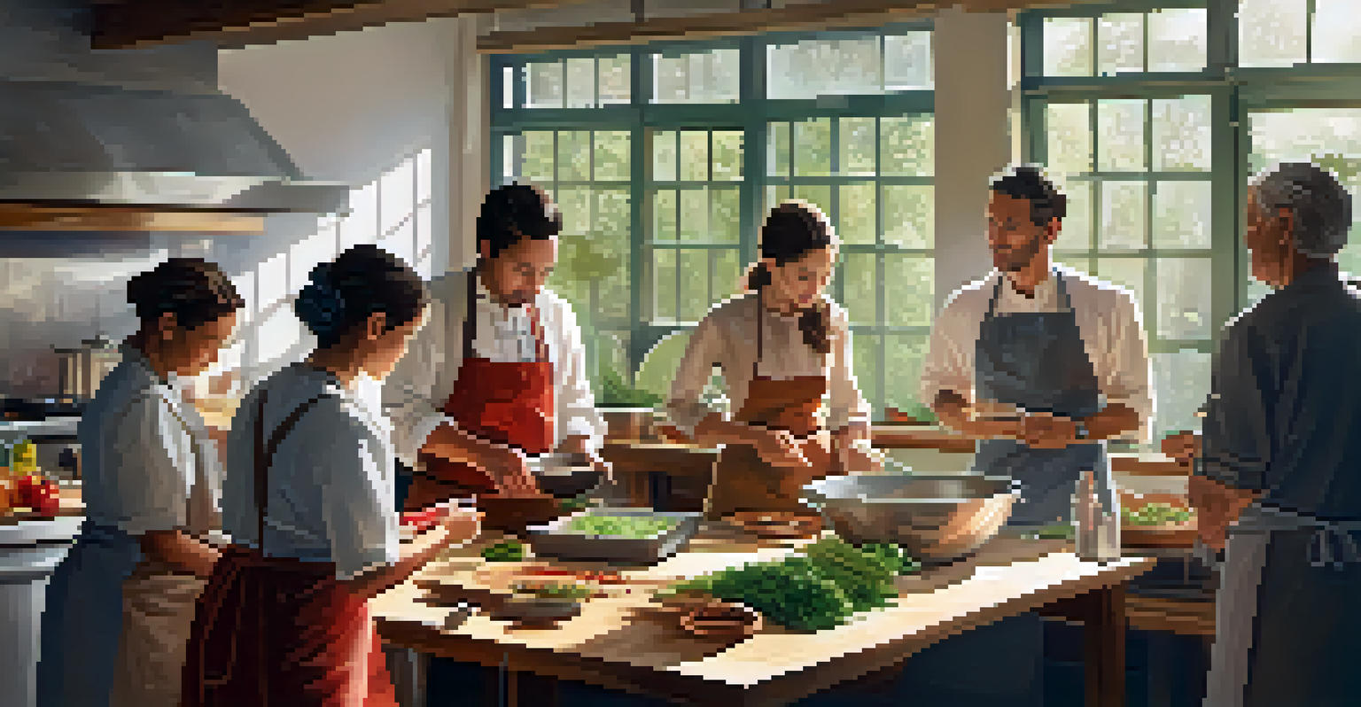 A cooking class with a chef demonstrating a local dish to attentive participants in a bright and inviting kitchen filled with fresh ingredients.