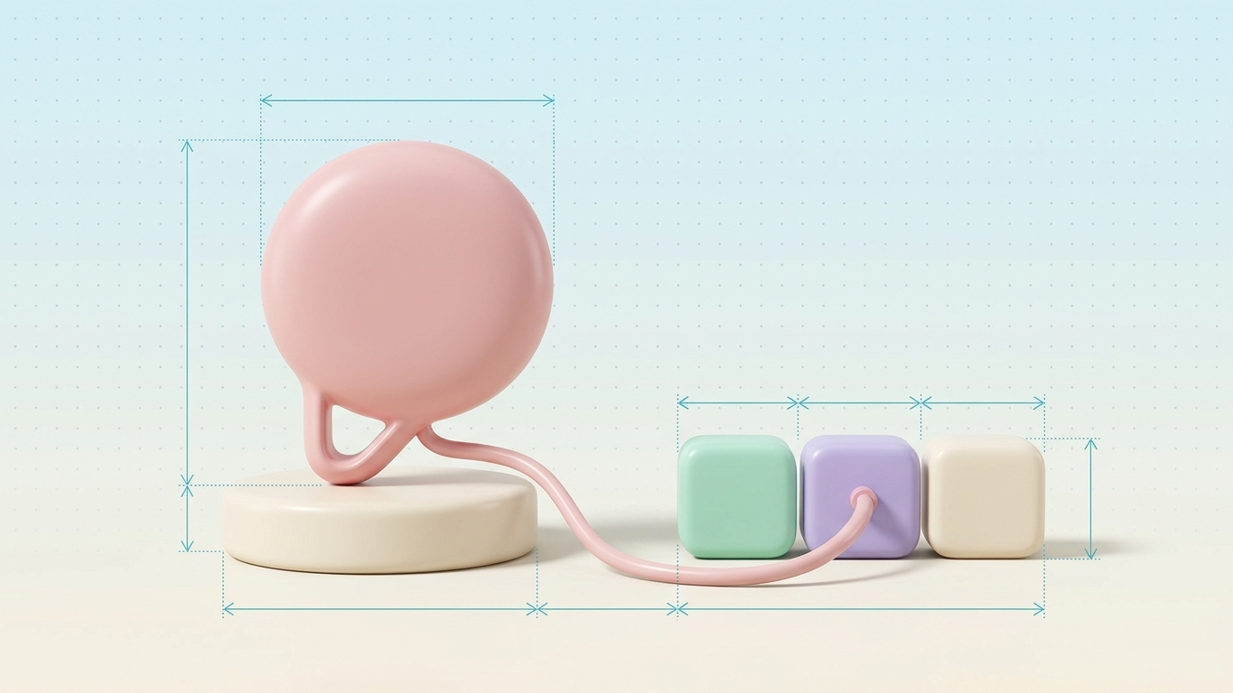 Pastel speech bubble connected by a cable to a row of app blocks
