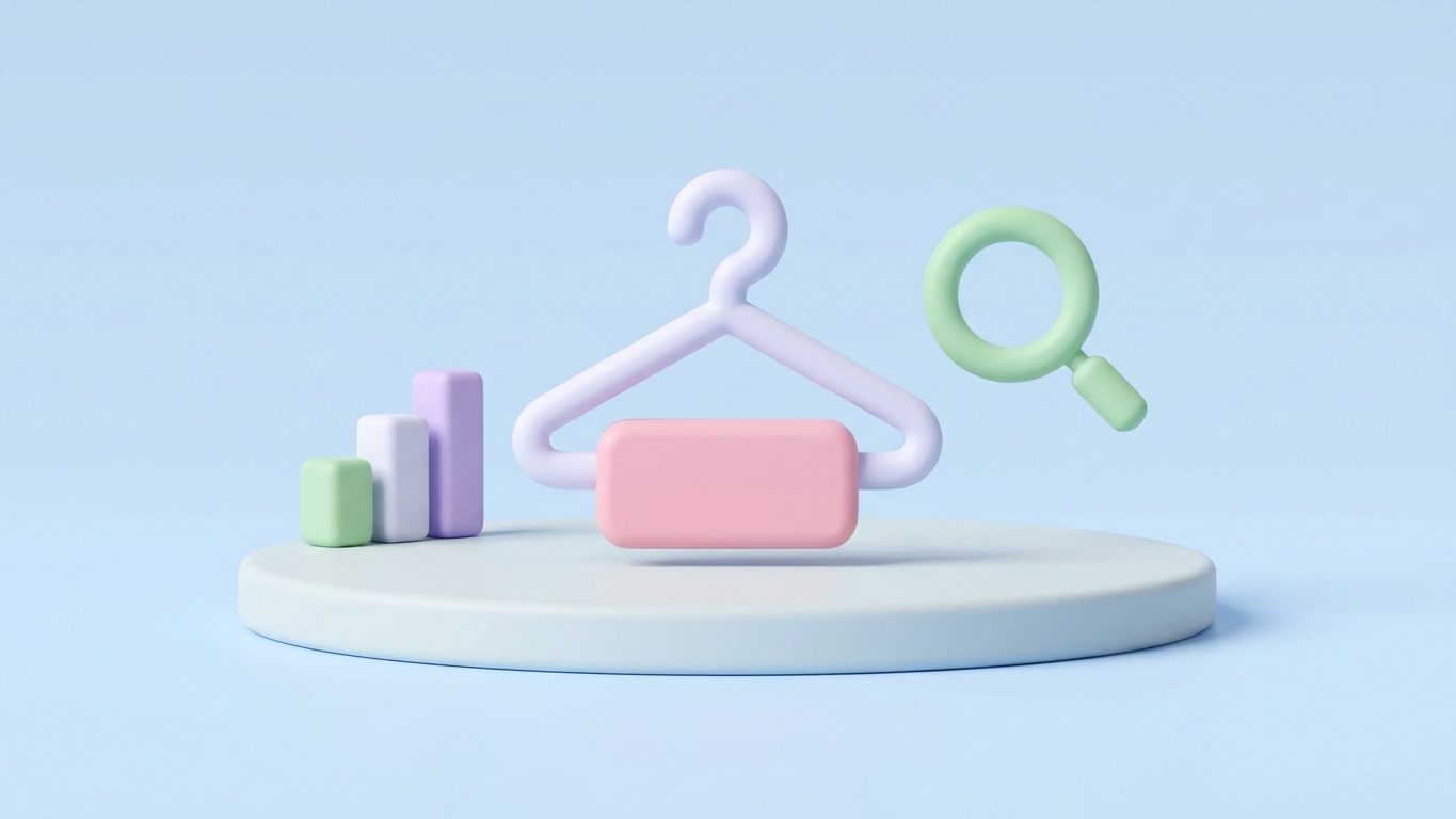 Minimal 3D clay illustration of a soft pastel clothing item, representing Shopify SEO for fashion stores.