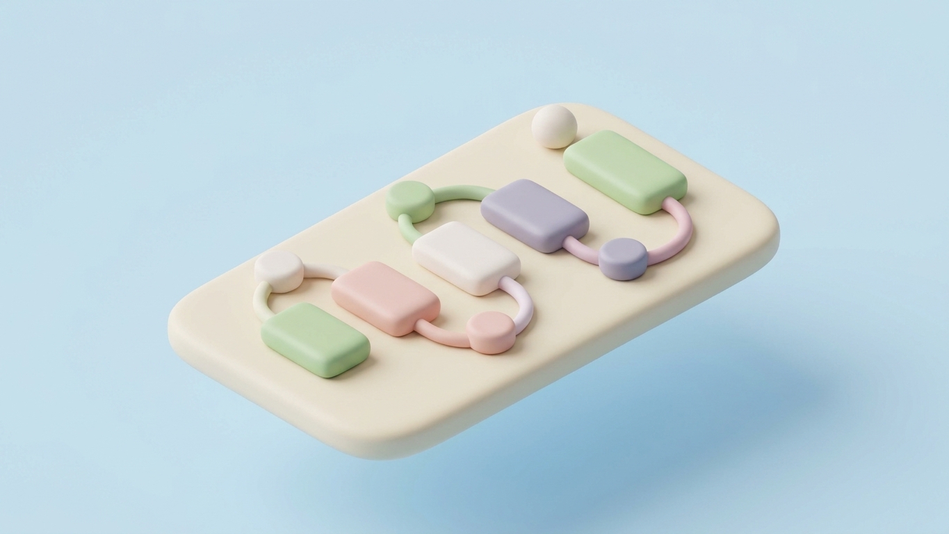 Blurred blog main image. Minimal 3D clay illustration of a pastel roadmap timeline, representing a 30-day Shopify SEO plan.