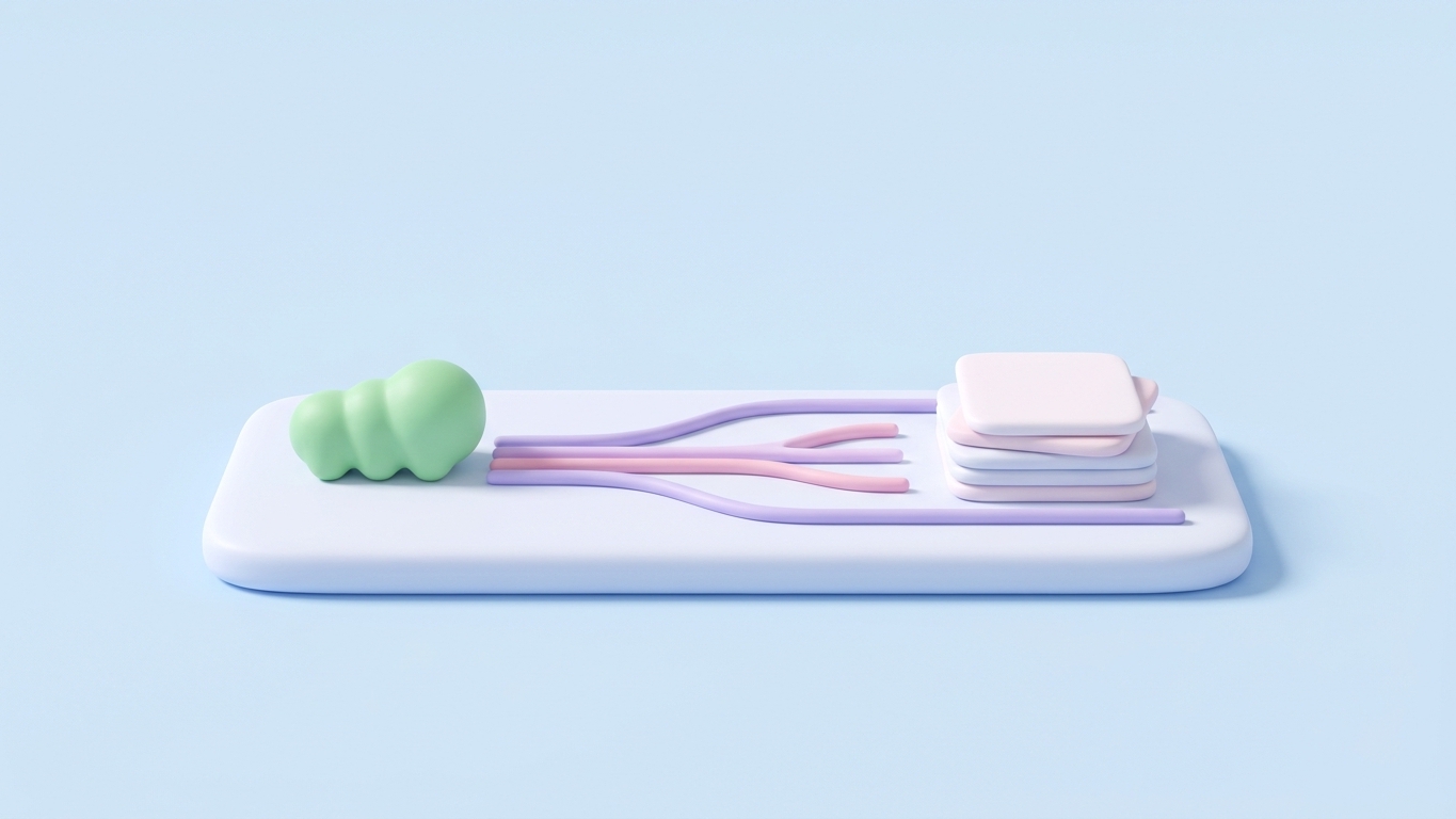 Minimal 3D illustration of a clay crawler node following link paths into stacked indexed Shopify page cards.