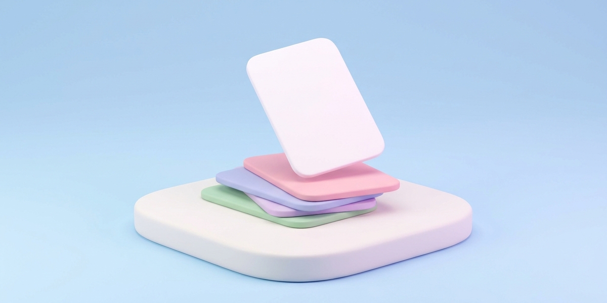 Minimal 3D illustration of identical clay cards on a platform showing duplicate supplier content in dropshipping SEO.