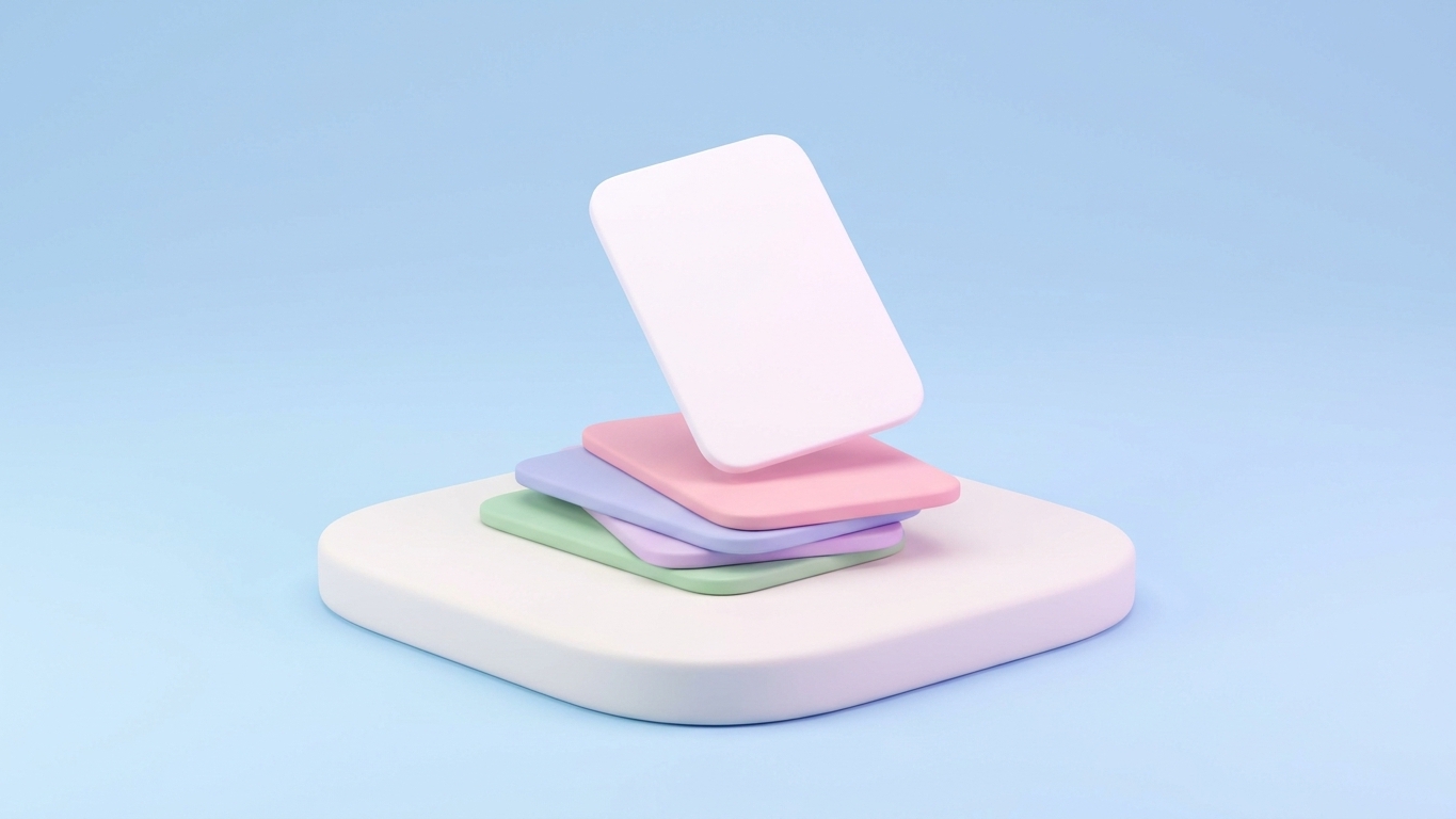 Blurred blog main image. Minimal 3D illustration of identical clay cards on a platform showing duplicate supplier content in dropshipping SEO.