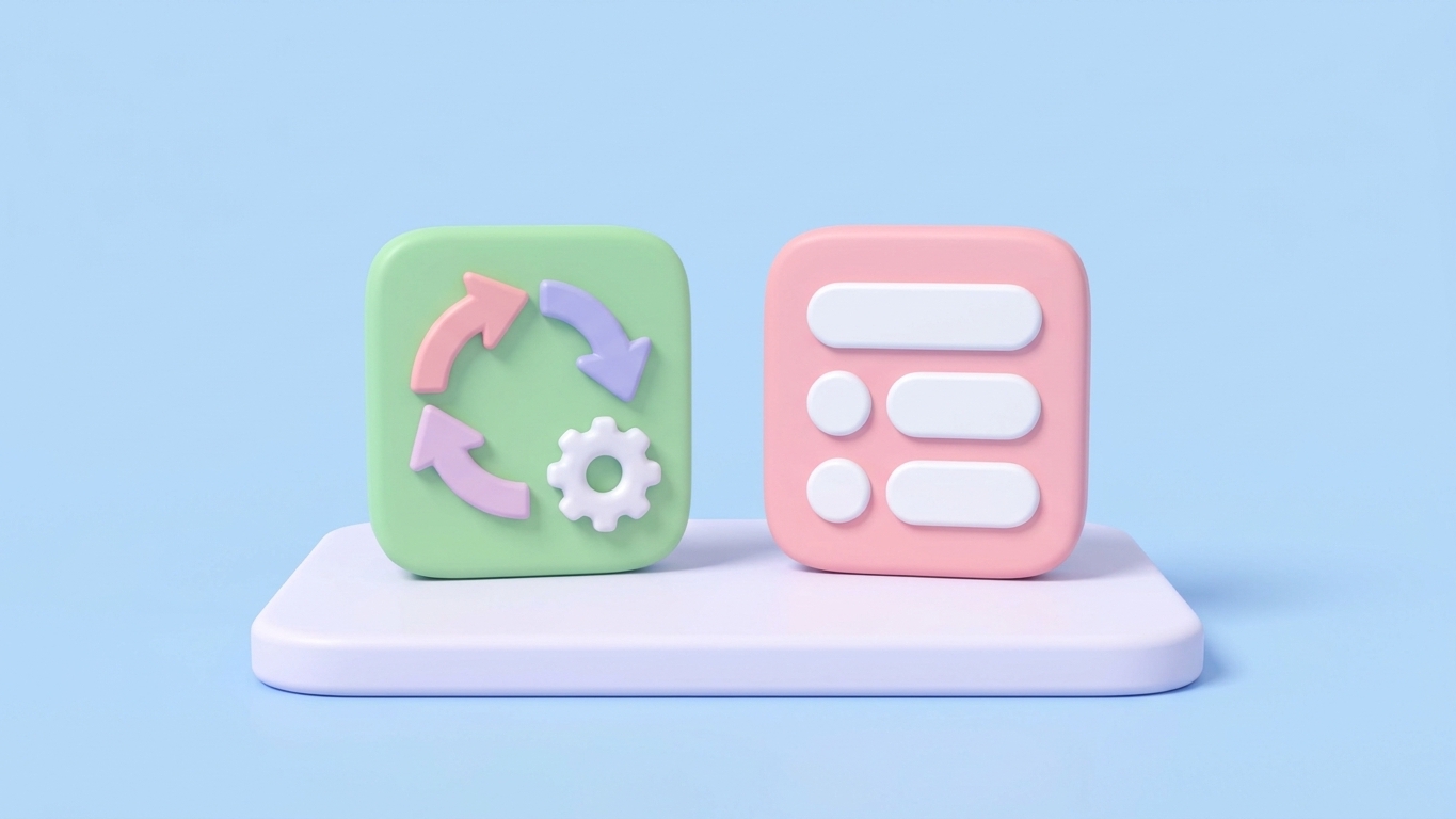 Minimal 3D illustration of pastel clay shapes comparing Seokai and Yoast SEO automation for Shopify.