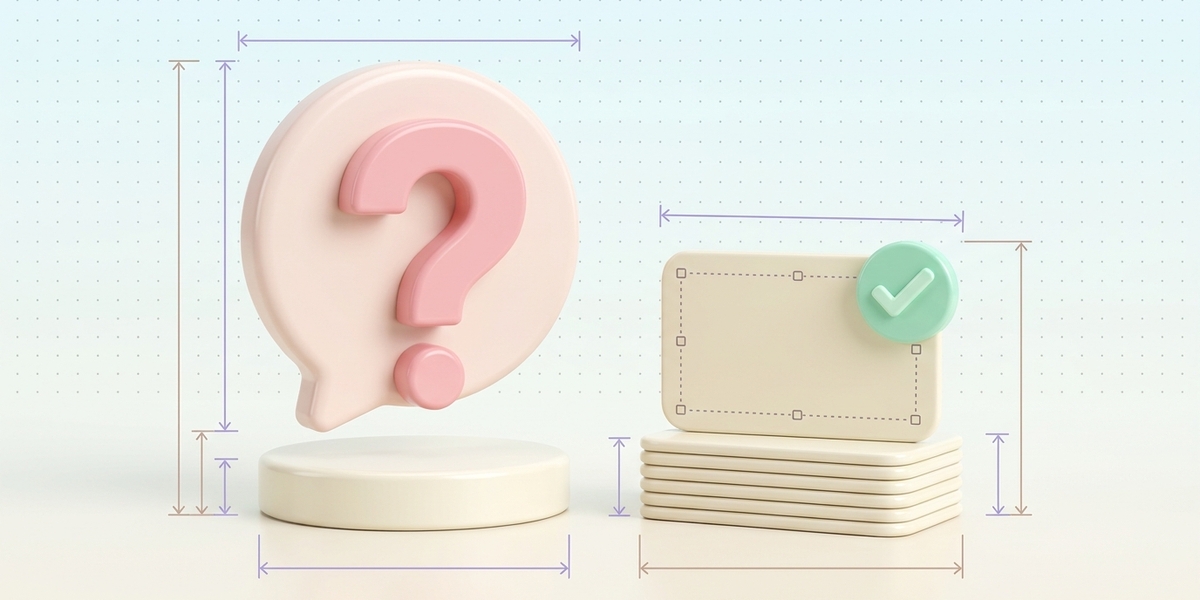Question-mark speech bubble facing a stack of answer cards with a checkmark