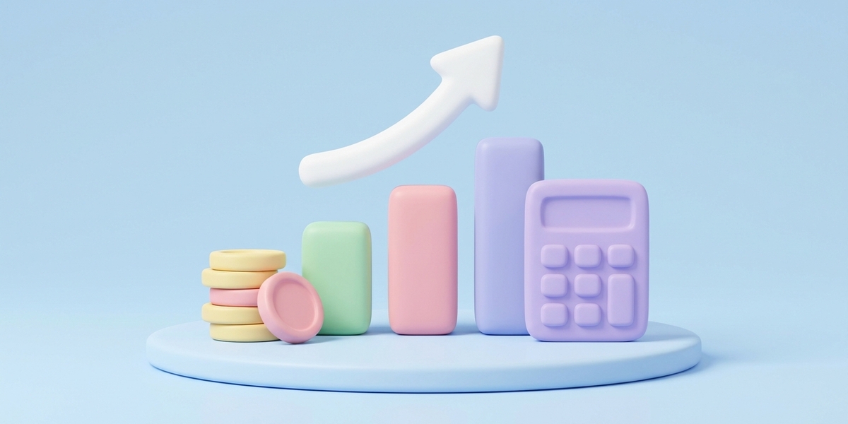 Minimal 3D illustration of a rising pastel bar chart on a platform, depicting how to measure the ROI of SEO.