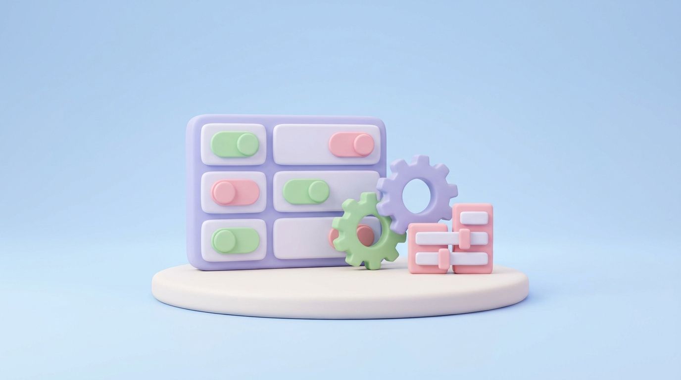 Minimal 3D illustration of a pastel settings gear and permission toggles, showing Seokai settings and scopes configuration.