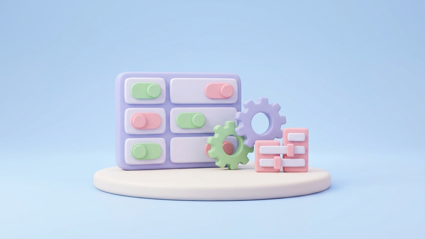 Minimal 3D illustration of a pastel settings gear and permission toggles, showing Seokai settings and scopes configuration.