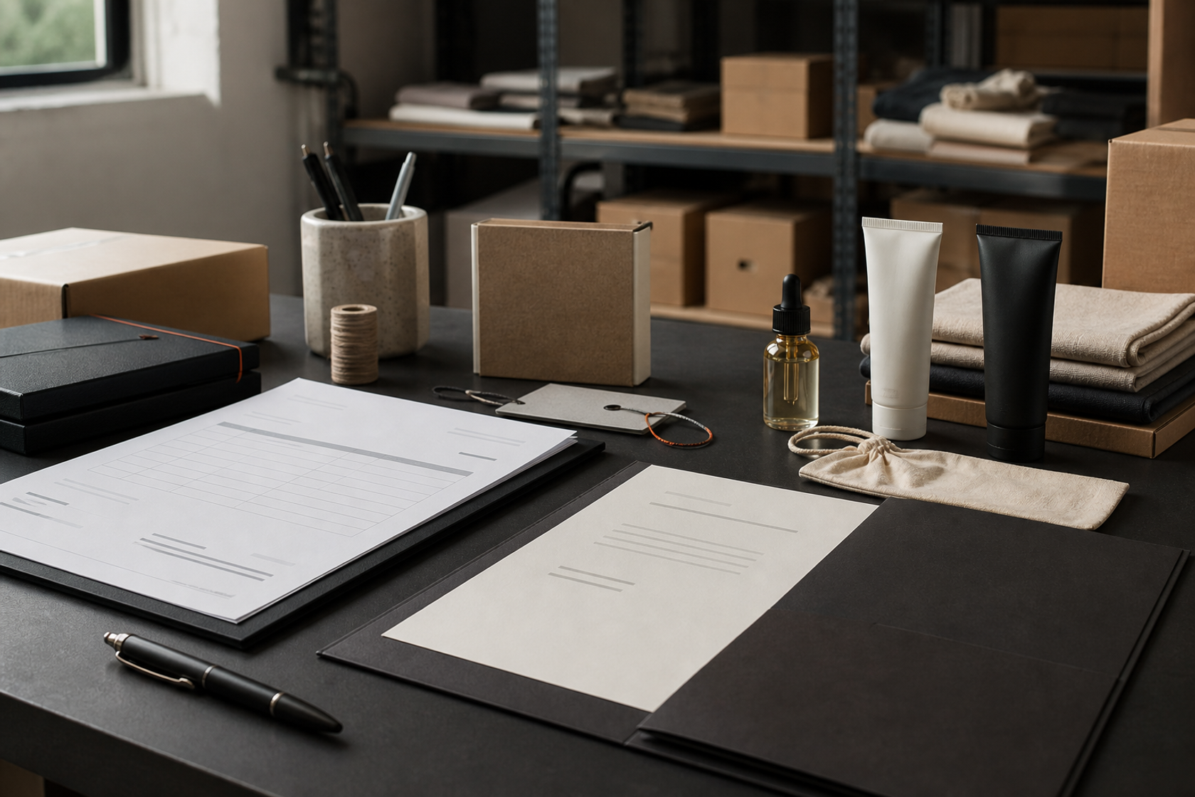 Wholesale invoice, brand authorisation folder and unbranded product packaging