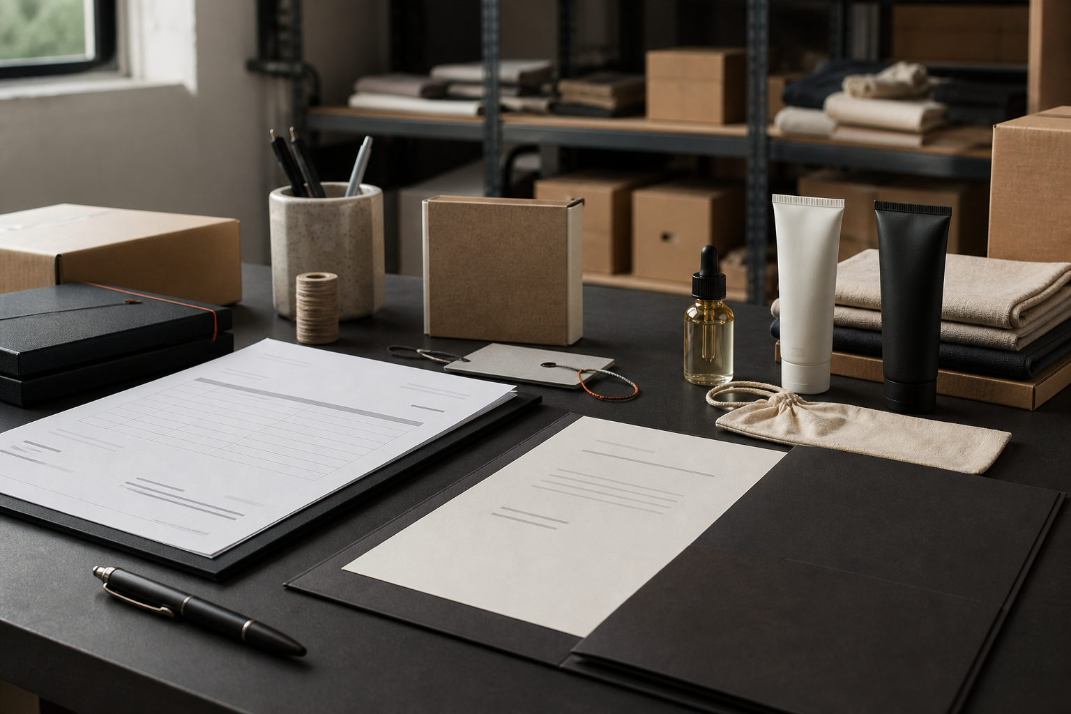 Wholesale invoice, brand authorisation folder and unbranded product packaging