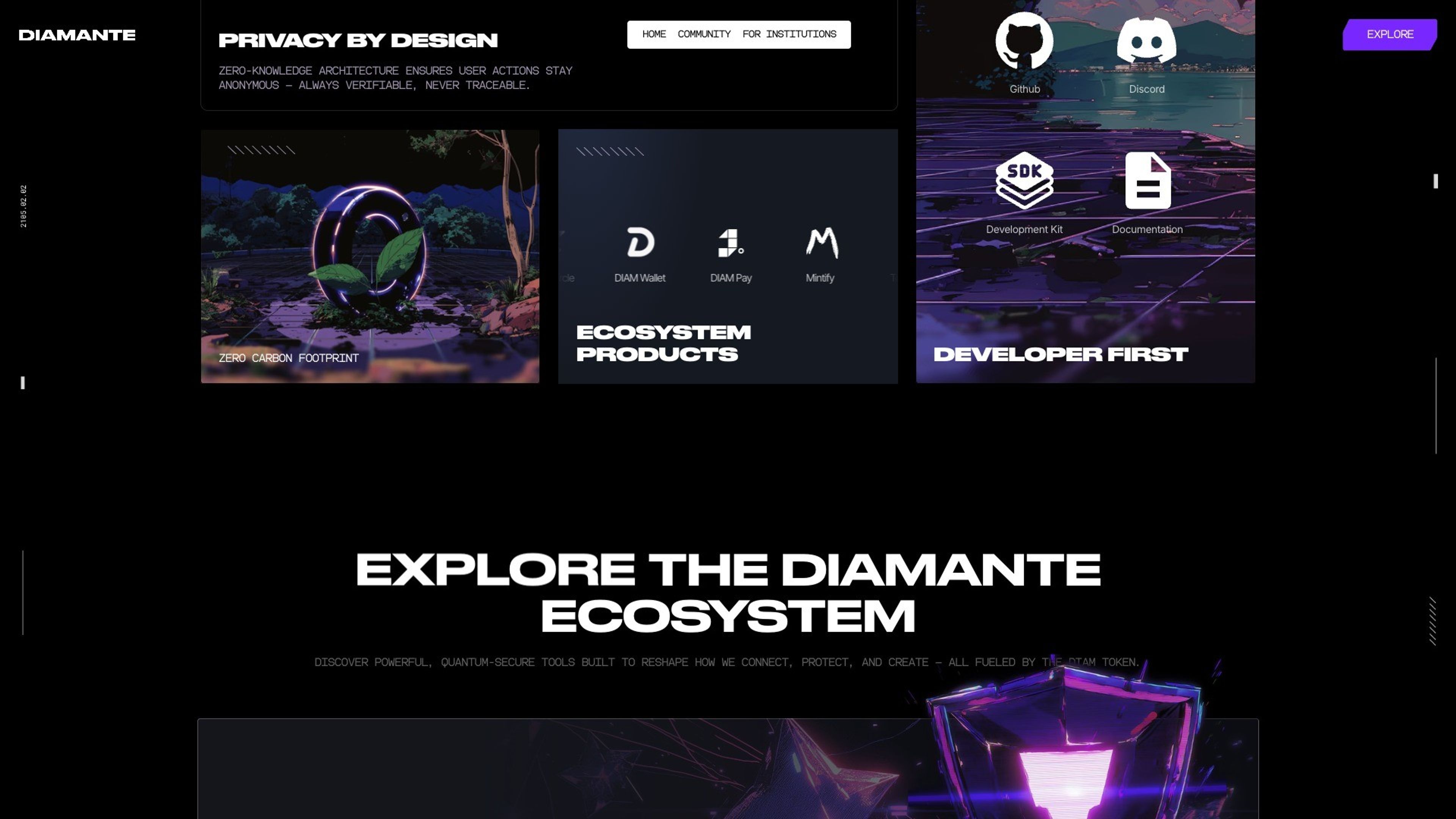 Diamante website, desktop screen 4