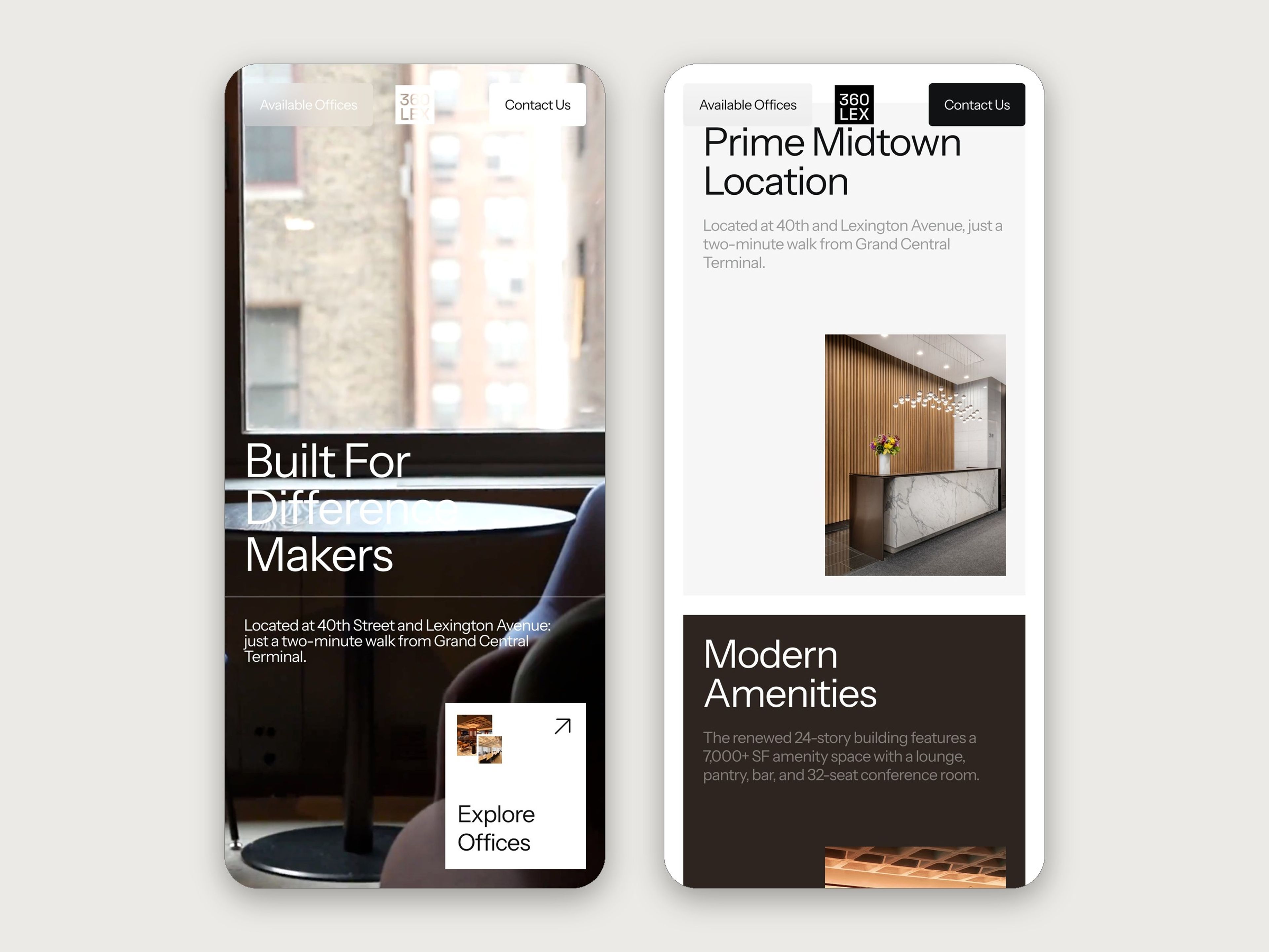 360 Lexington Avenue website, mobile screen 7