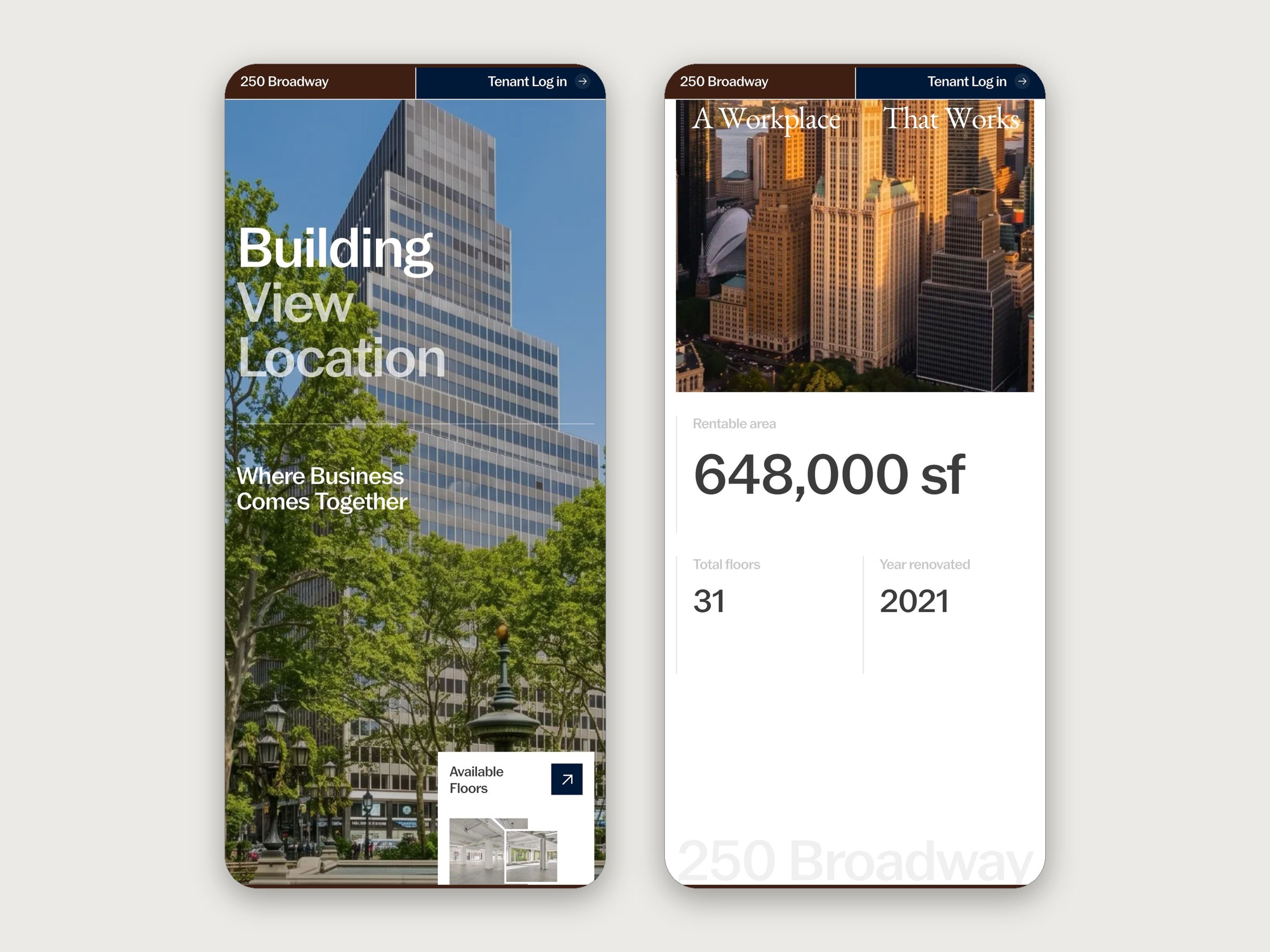 250 Broadway website, mobile screen 7