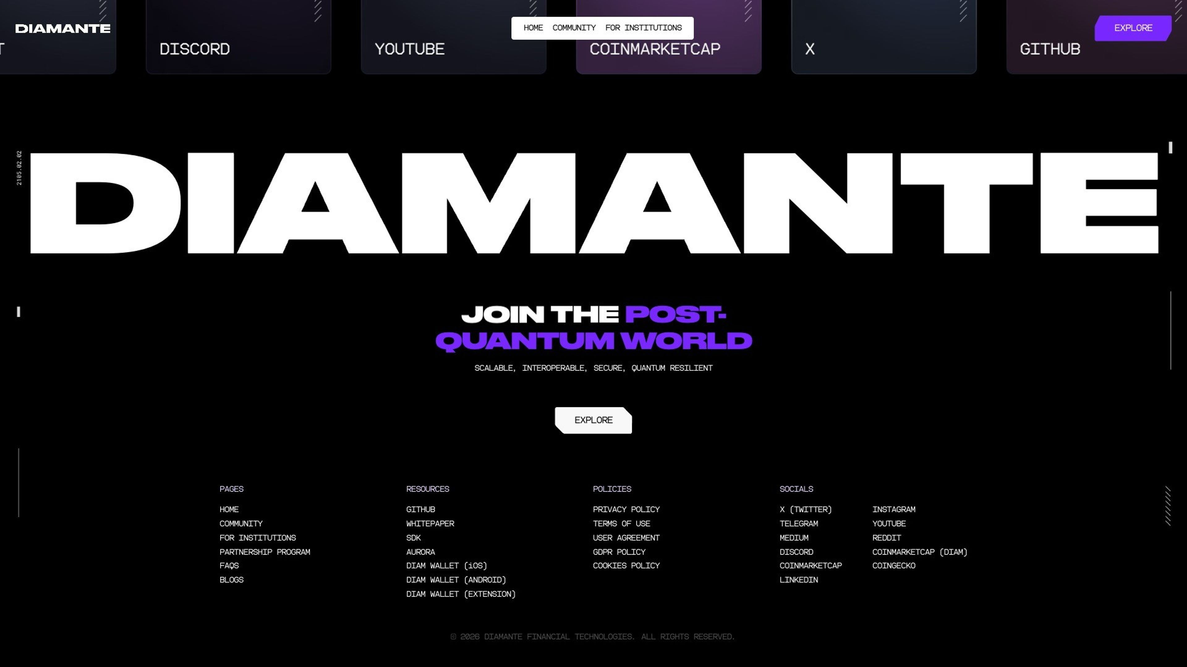 Diamante website, desktop screen 6