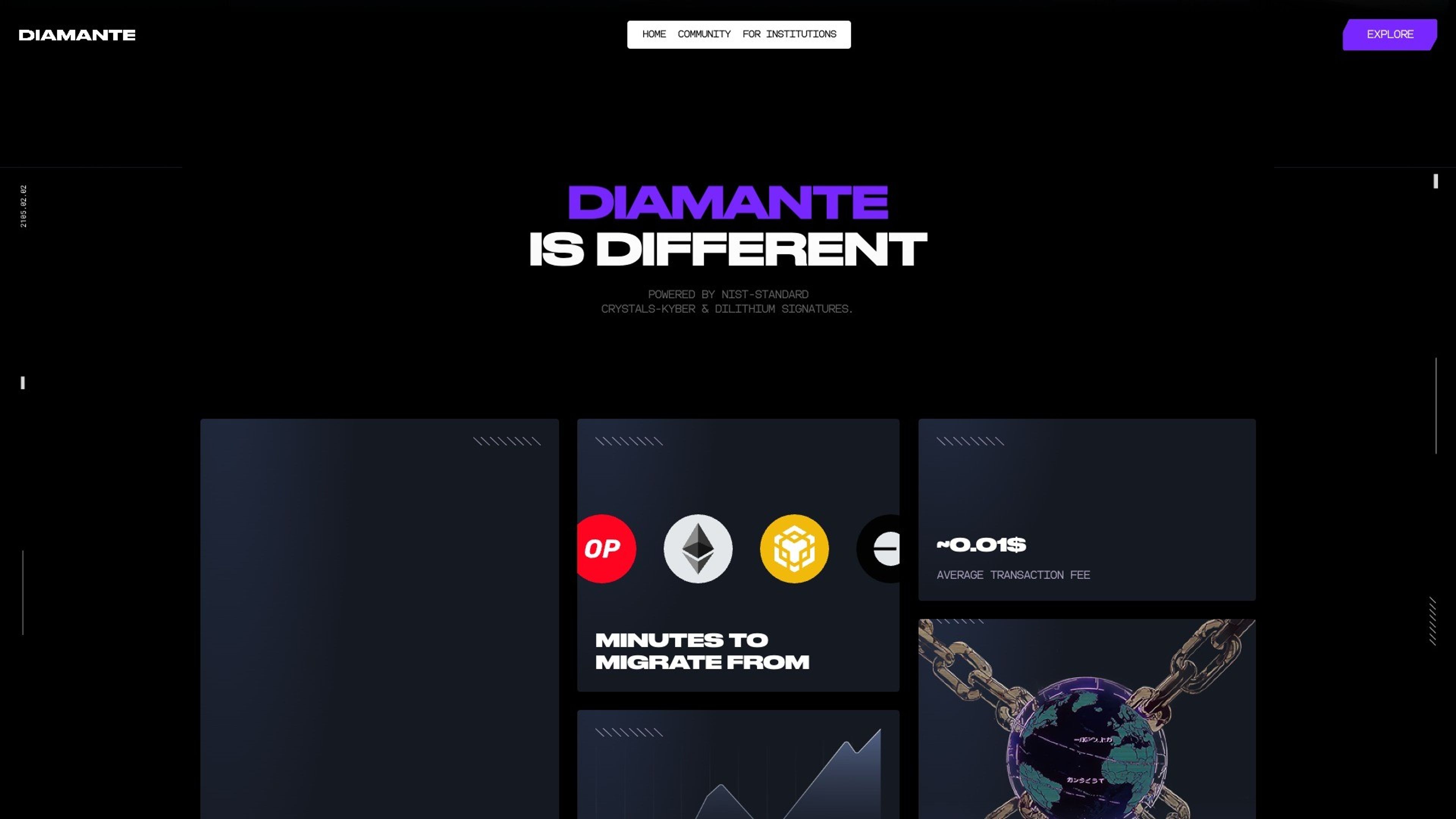 Diamante website, desktop screen 3