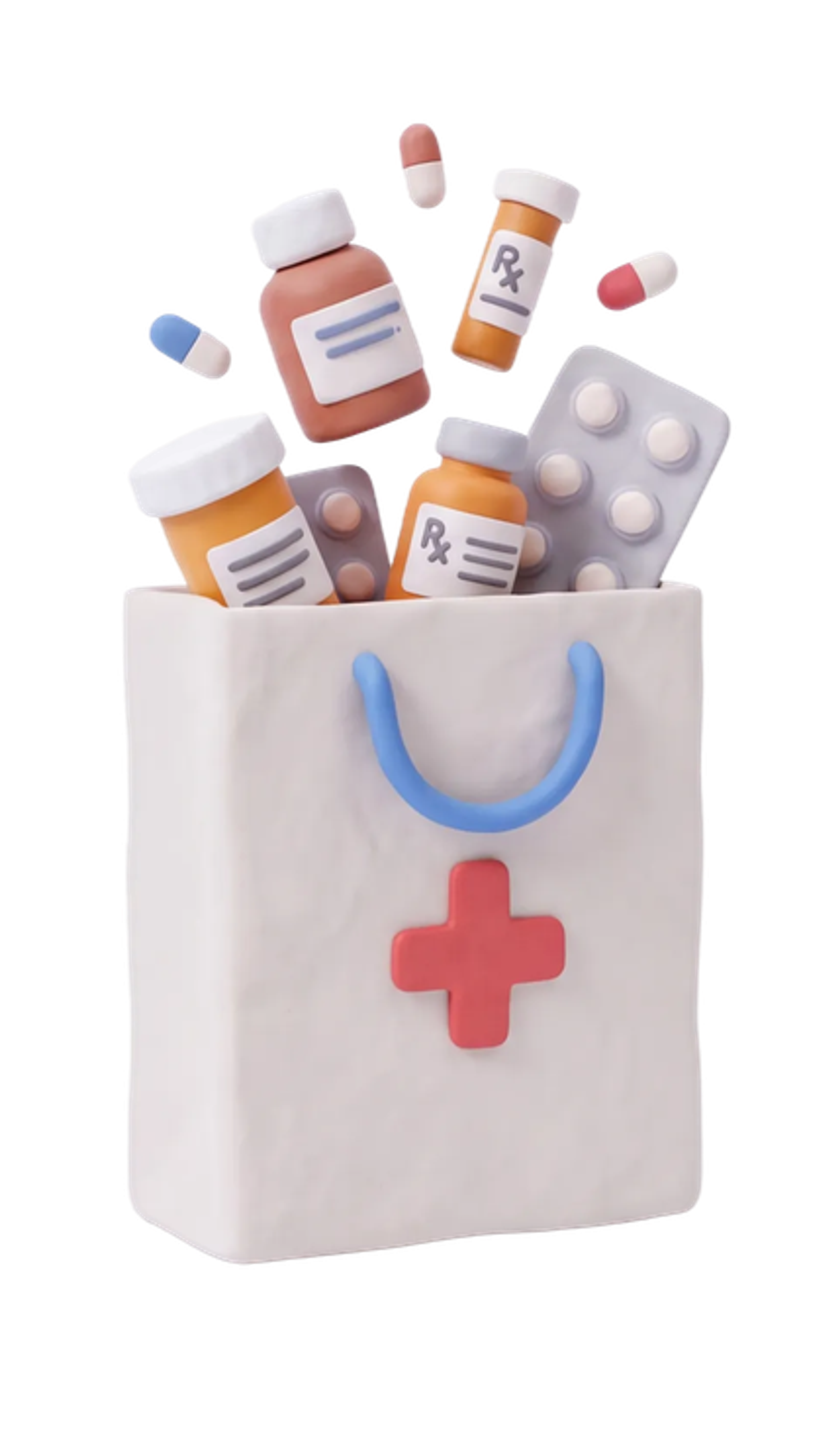 Illustration of a pharmacy bag with medication
