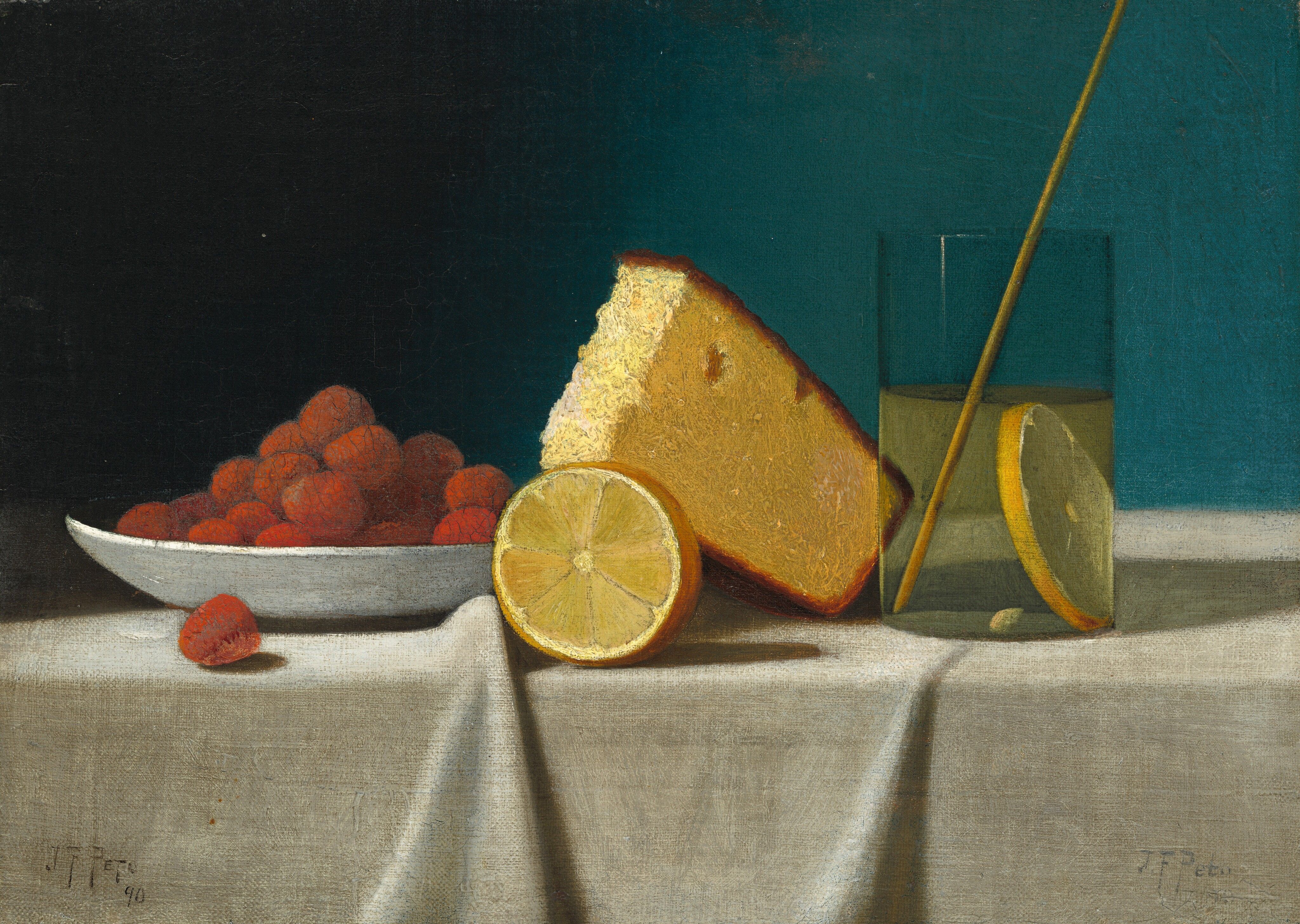 Still Life with Cake, Lemon, Strawberries, and Glass, John Frederick Peto, 1890
