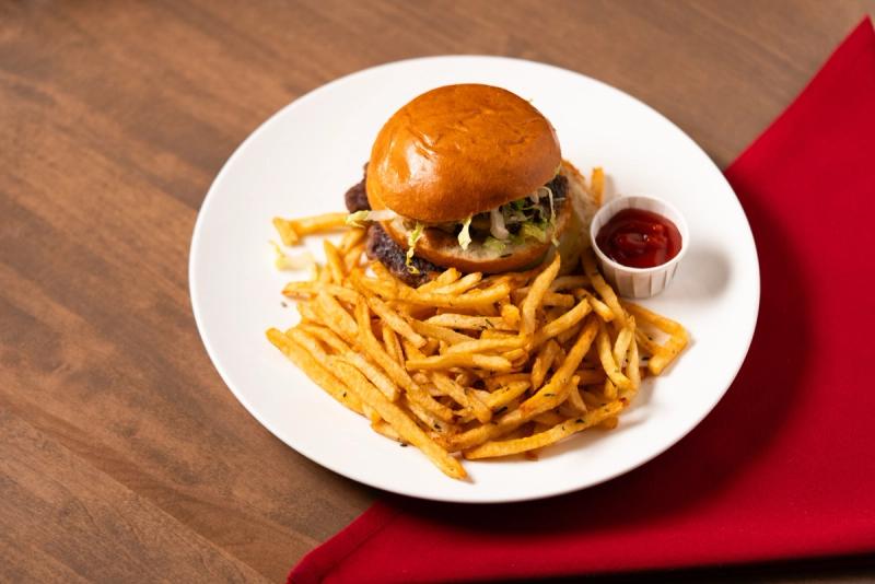 Gourmet burger with fries