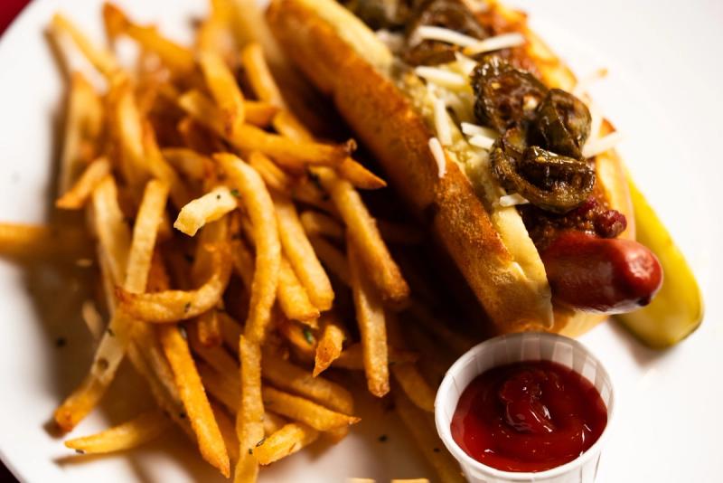 Hot dog with caramelized onions