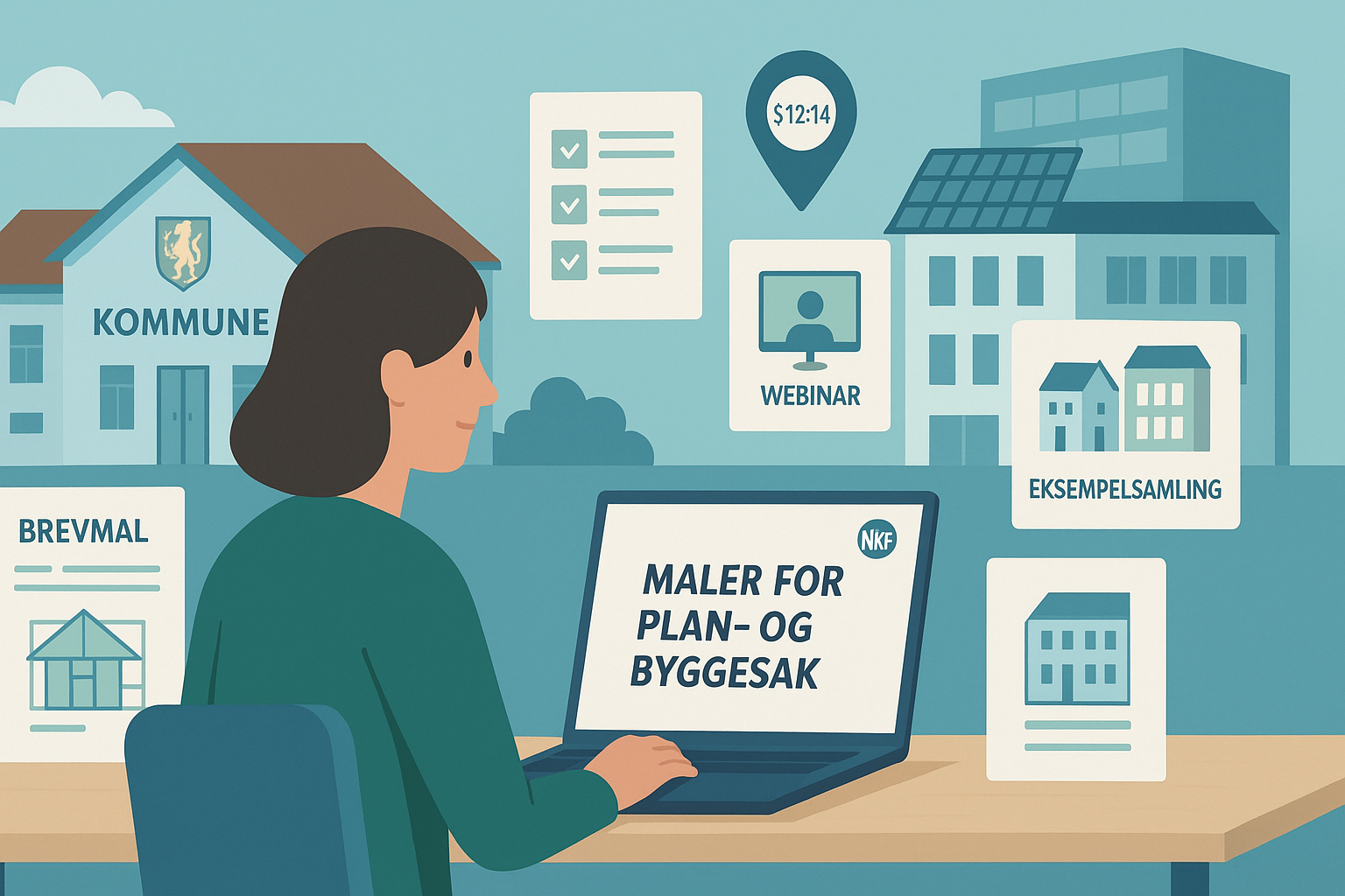 KI-generert bilde av malene til plan- og byggesak du får på NKF Læring 