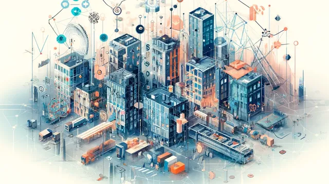 Illustrasjon: OpenAI. Prompt: An abstract illustration representing the network 'Smart Digital Property Management' organized by the Norwegian Association for Municipal Engenieers