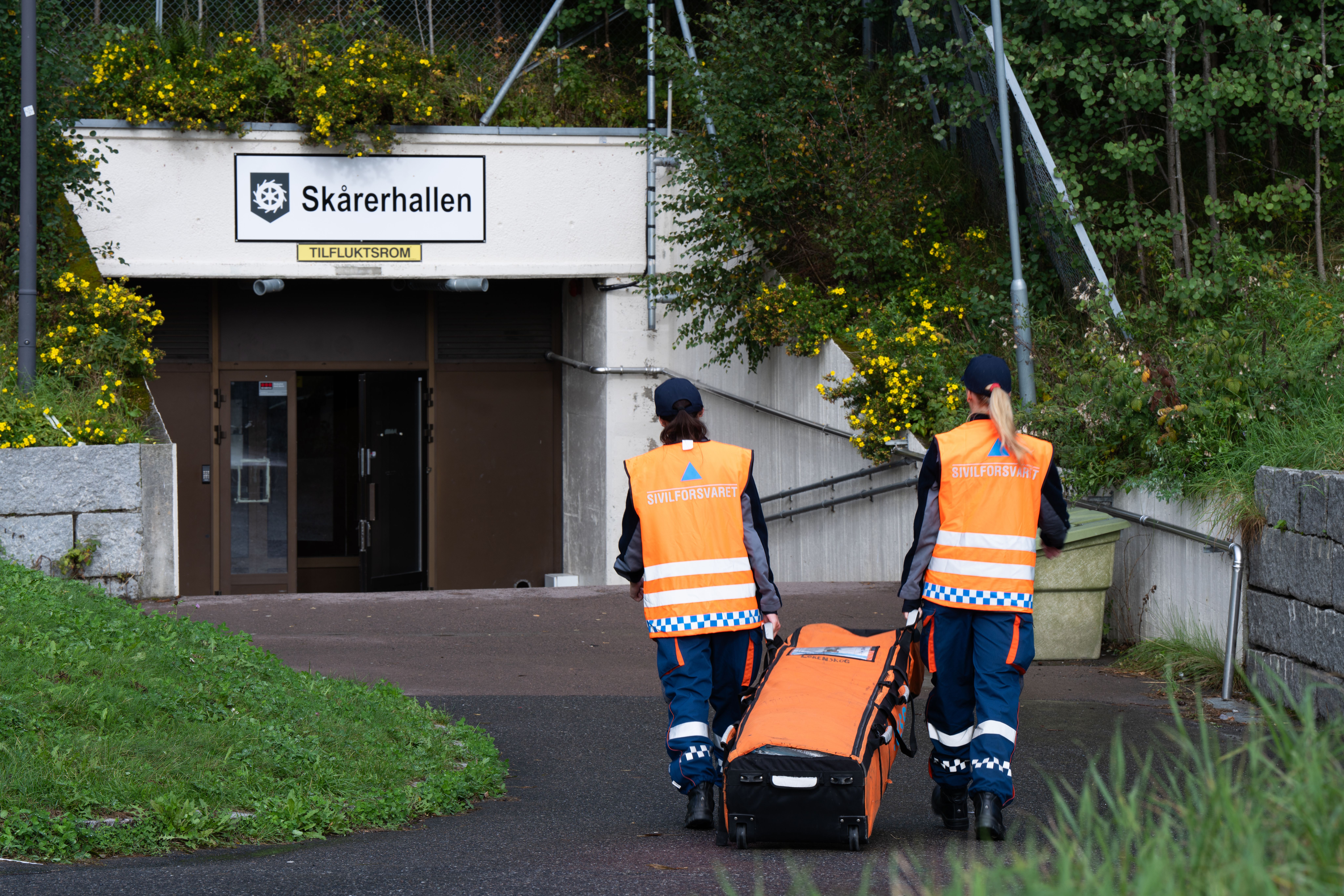 Sivilforsvaret på øvelse i Skårerhallen i Lørenskog. Foto: Stian Olberg/DSB