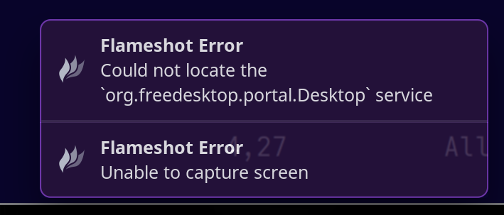Flameshot displaying the error "could not locate the `org.freedesktop.portal.Desktop` service"