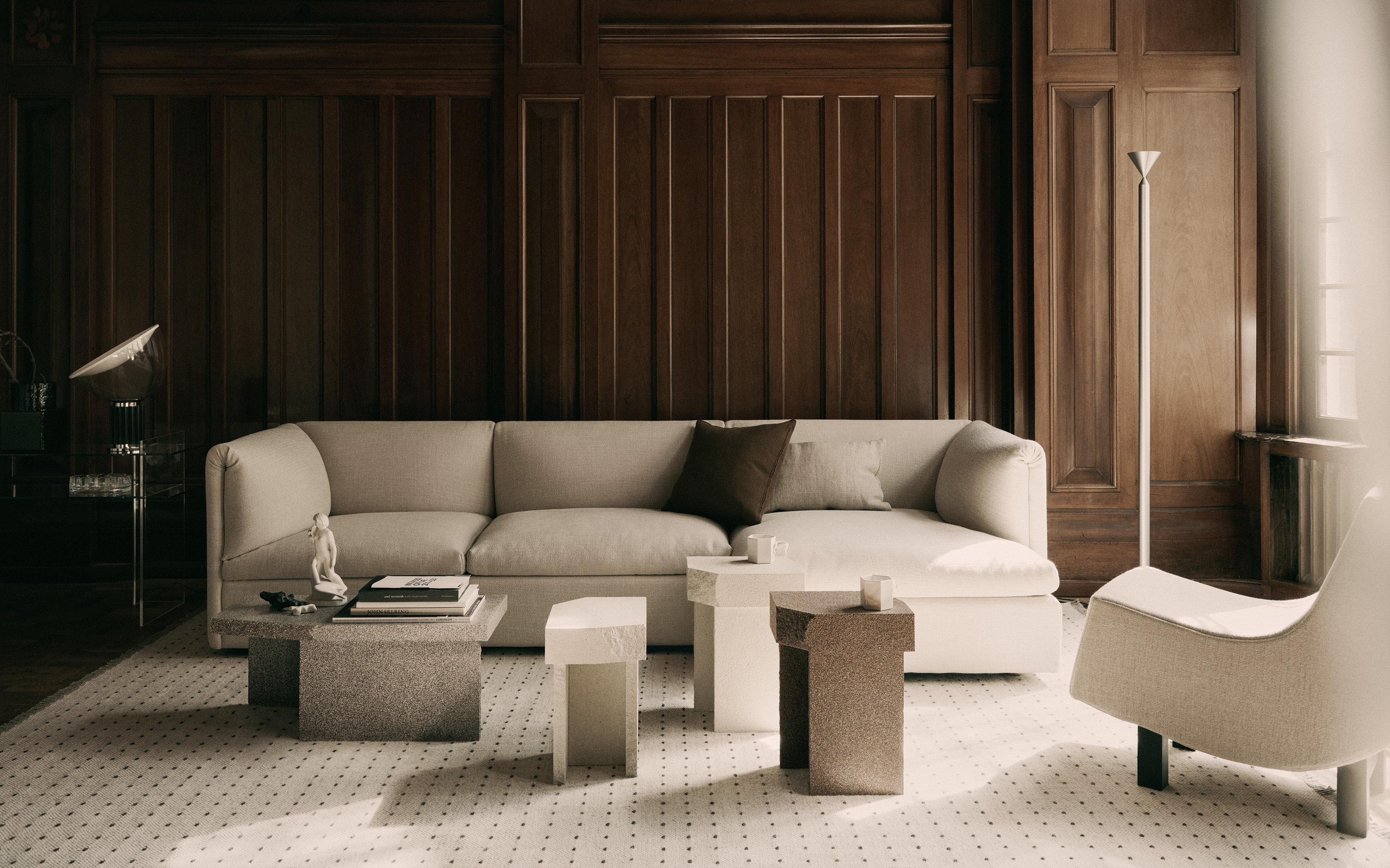 Retreat Modular Sofa, Kern Coffee Table and Sidetables and BD1 Lounge Chair.
