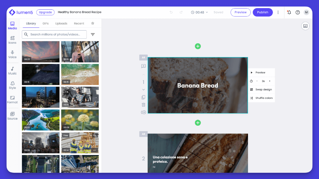 Lumen5 platform with templates and video 