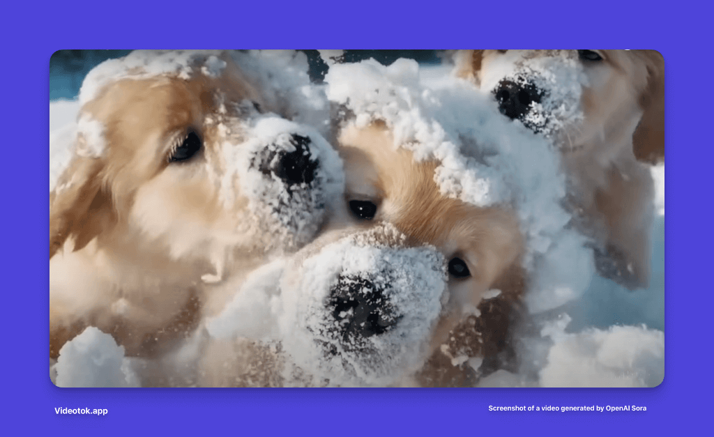 Golden retriever puppies with snow-covered noses playing outdoors