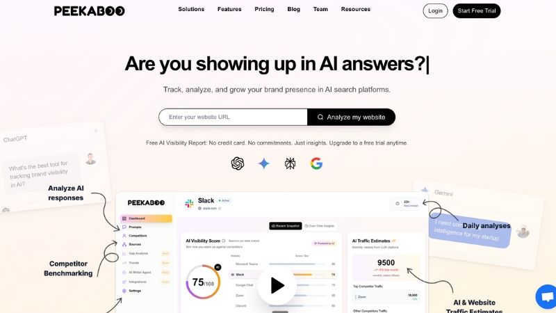 Screenshot of Peekaboo platform for AI visibility in the United States.